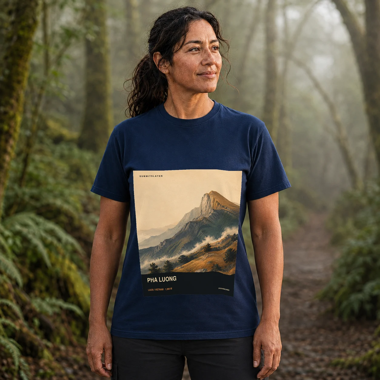 Navy Pha Luong T-shirt front with mountain artwork