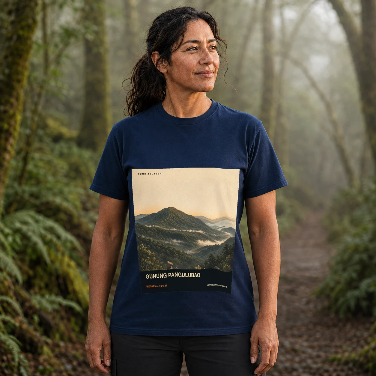 Navy Dolok Pangulubao T-shirt front with mountain artwork
