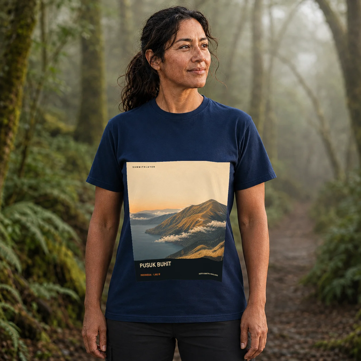 Navy Dolok Pasuhbuhit T-shirt front with mountain artwork