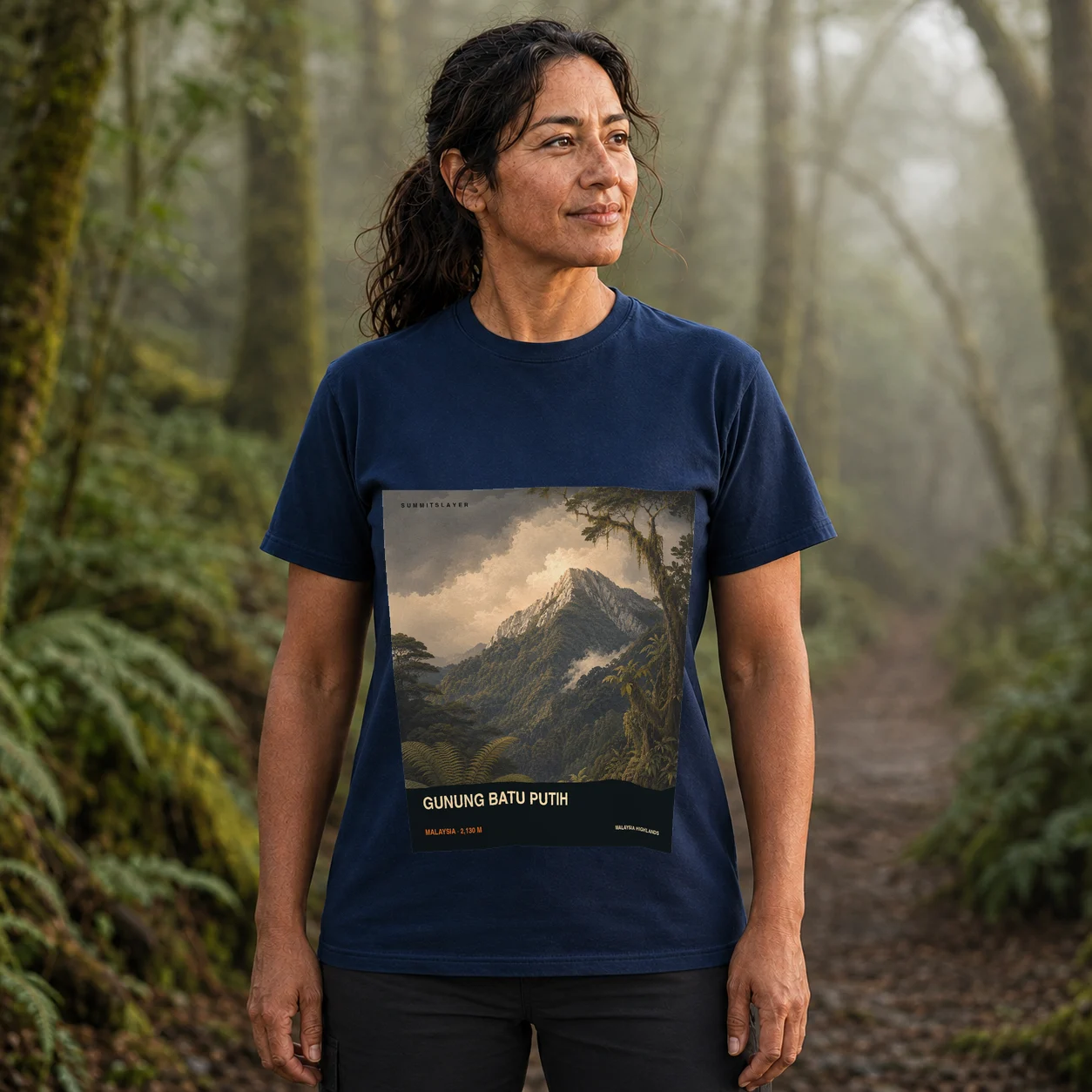 Navy Mount Batu Putih T-shirt front with mountain artwork