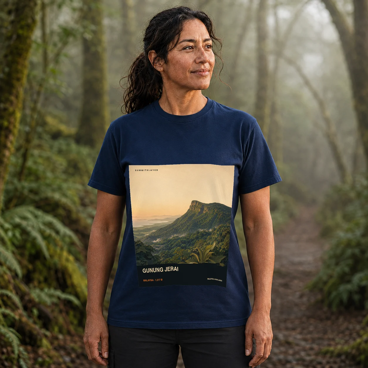 Navy Gunung Jerai T-shirt front with mountain artwork