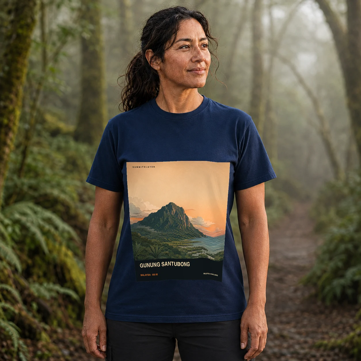 Navy Gunung Santubong T-shirt front with mountain artwork