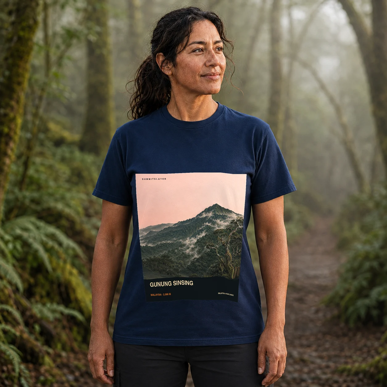 Navy Gunung Sinsing T-shirt front with mountain artwork