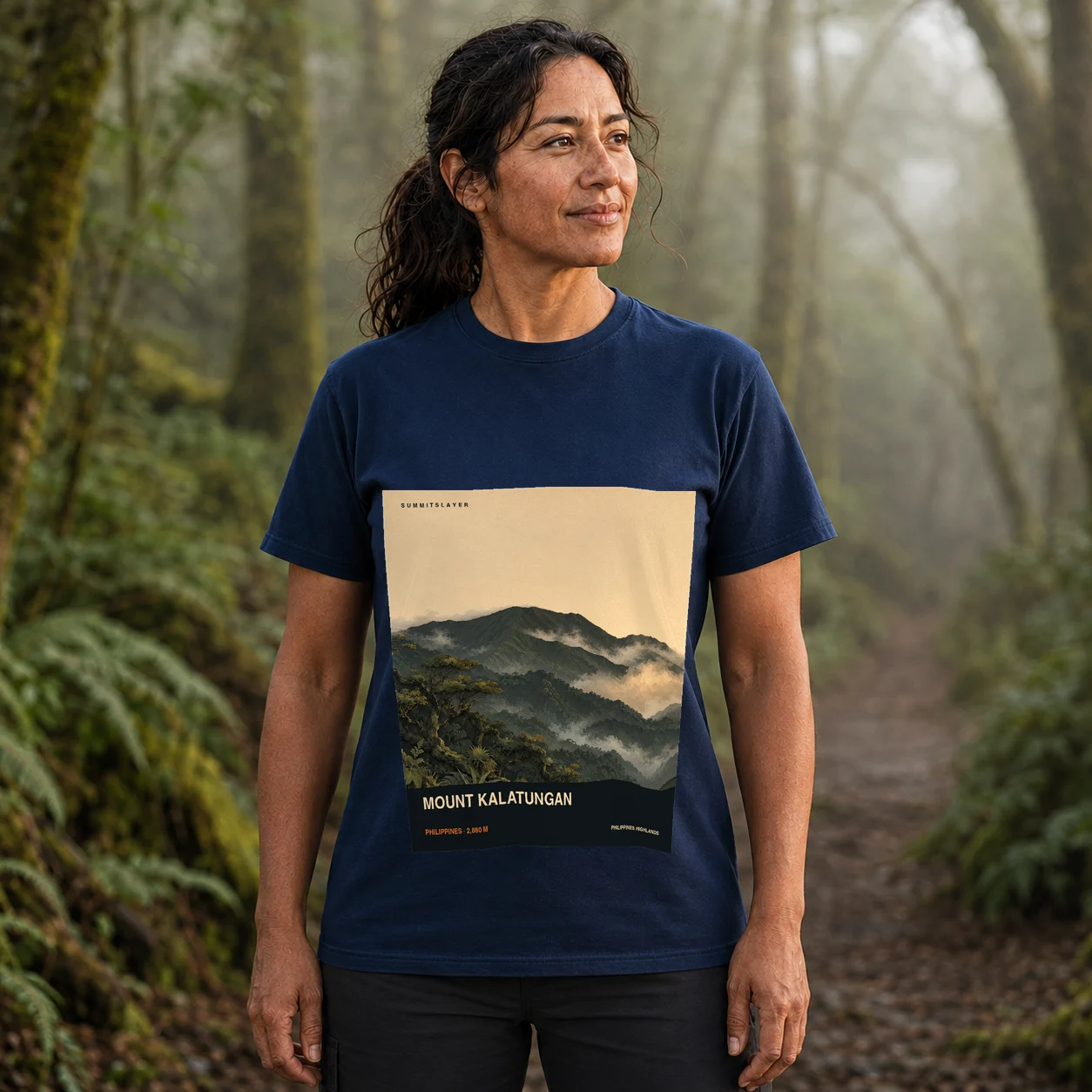 Navy Mount Kalatungan T-shirt front with mountain artwork