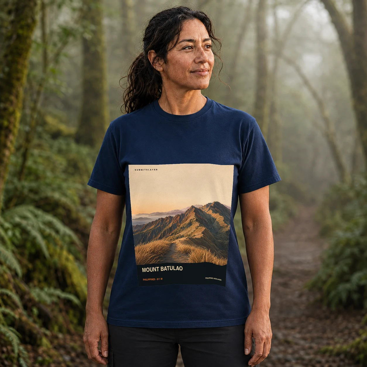 Navy Mount Batulao T-shirt front with mountain artwork