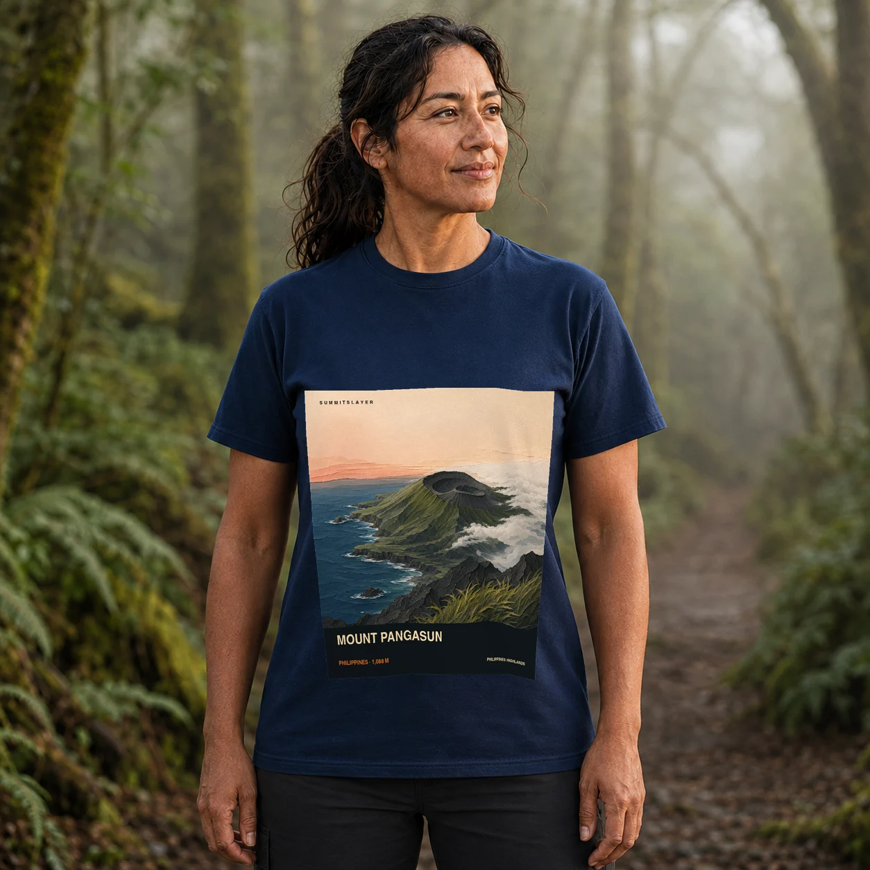 Navy Mount Pangasun T-shirt front with mountain artwork