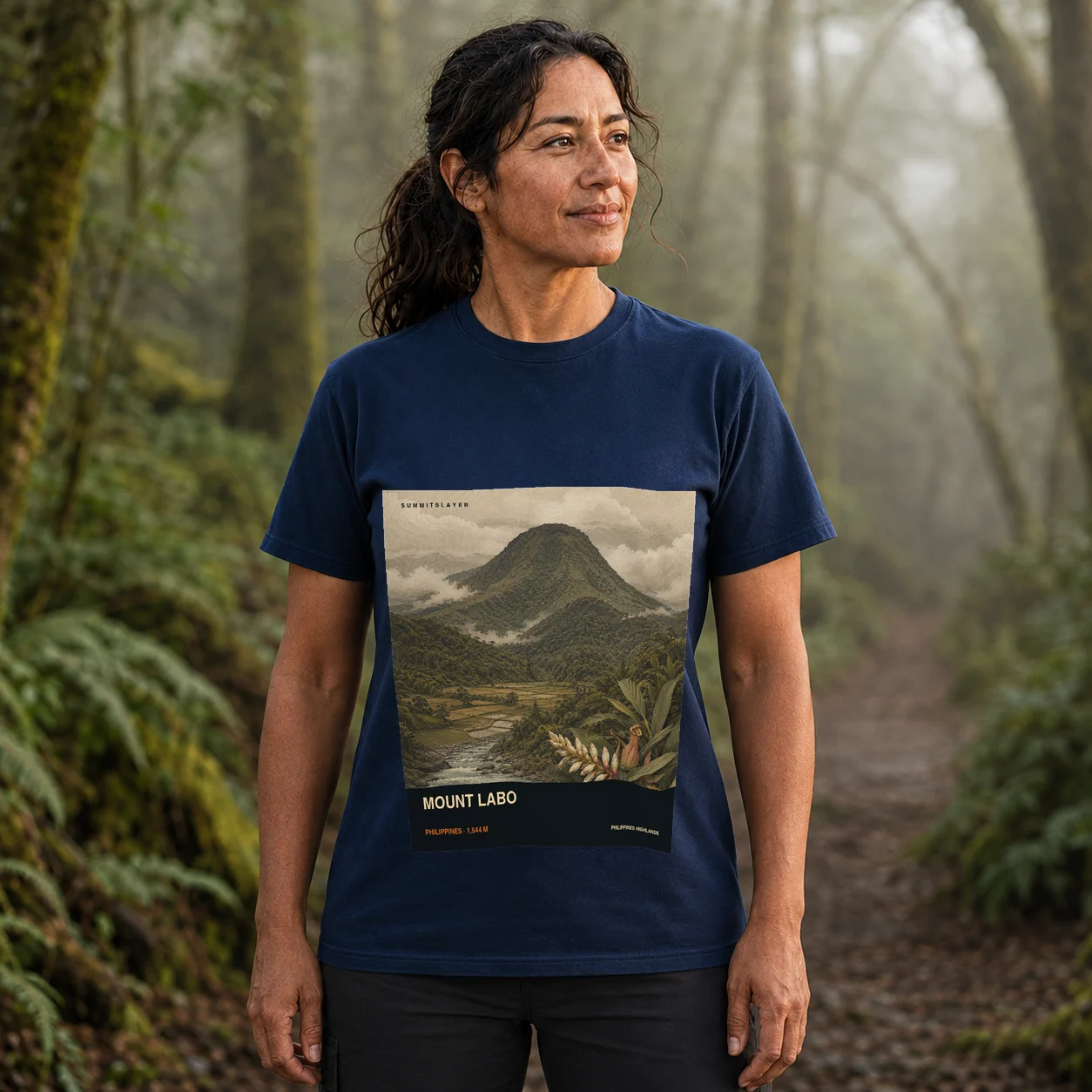 Navy Mount Labo T-shirt front with mountain artwork