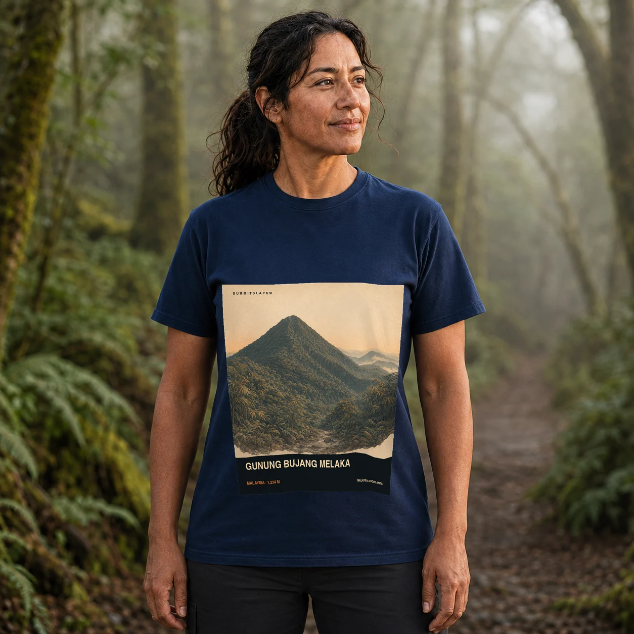 Navy Gunung Bujang Melaka T-shirt front with mountain artwork