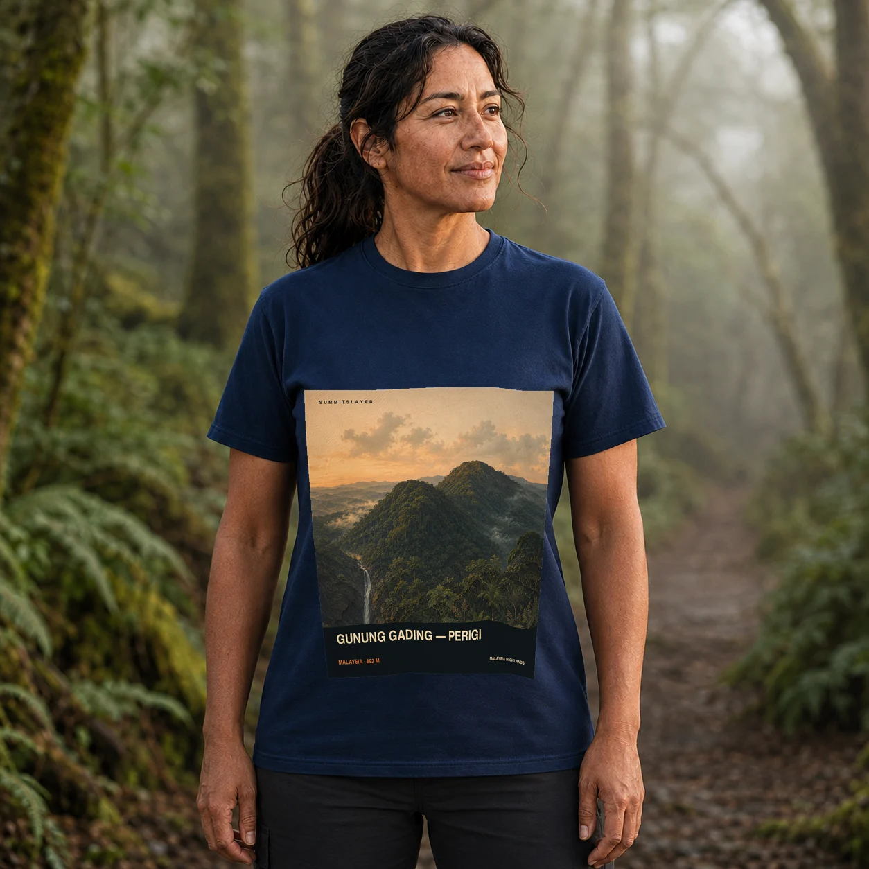 Navy Gunung Gading — Perigi T-shirt front with mountain artwork