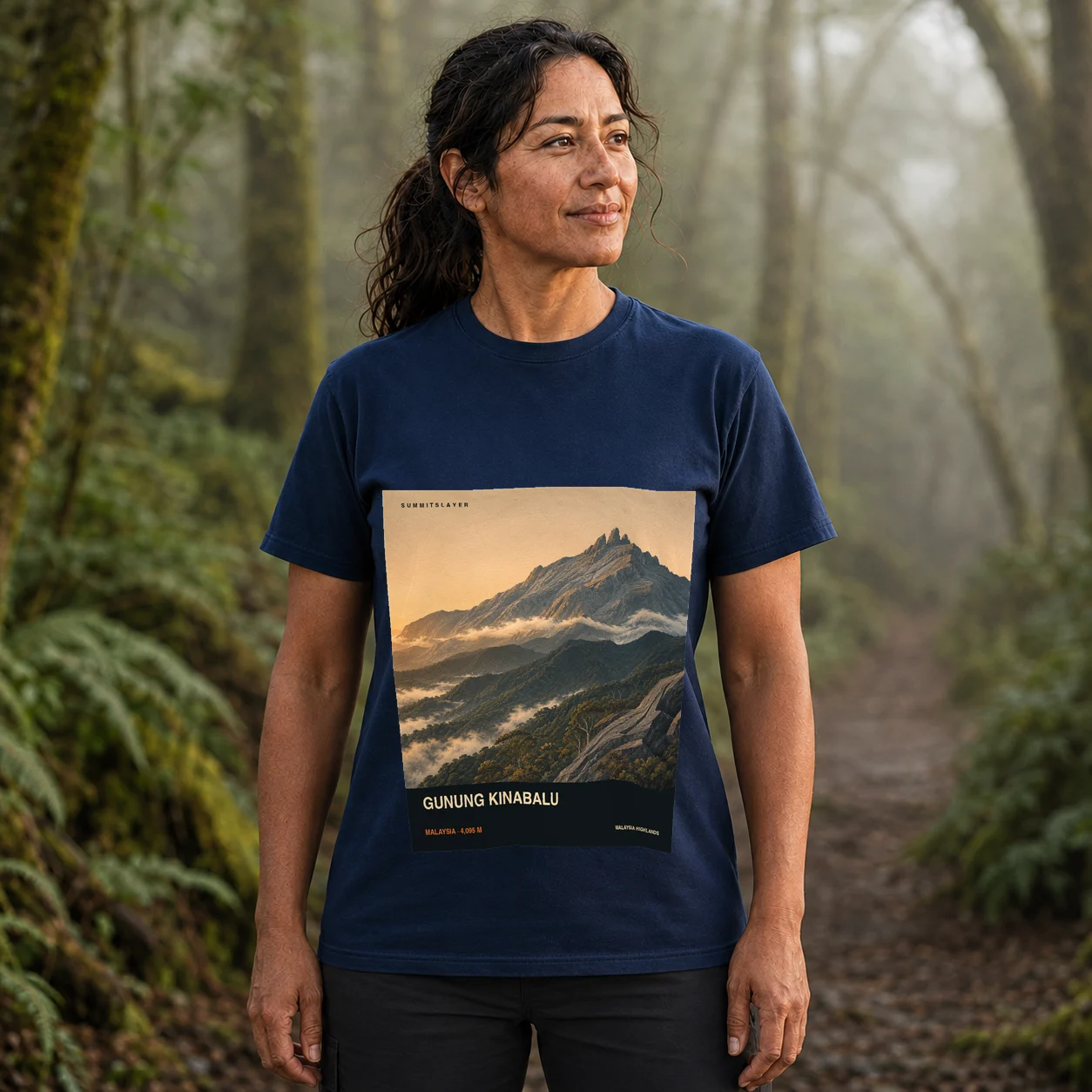 Navy Kemuncak King George T-shirt front with mountain artwork