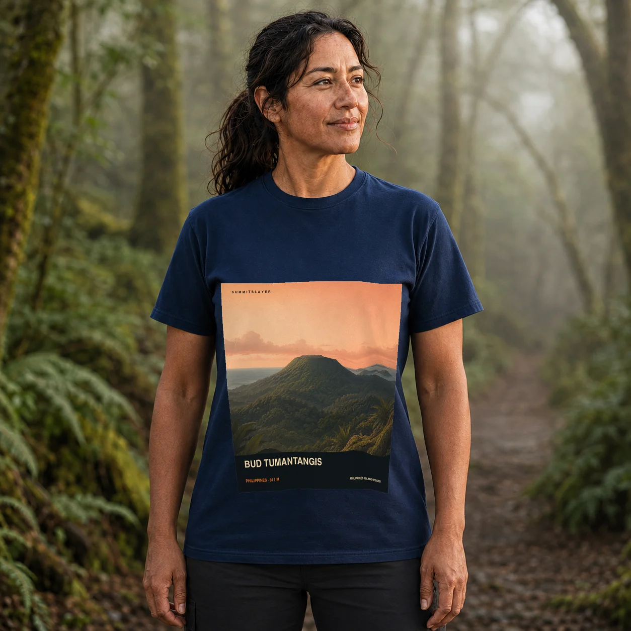 Navy Bud Tumantangis T-shirt front with mountain artwork
