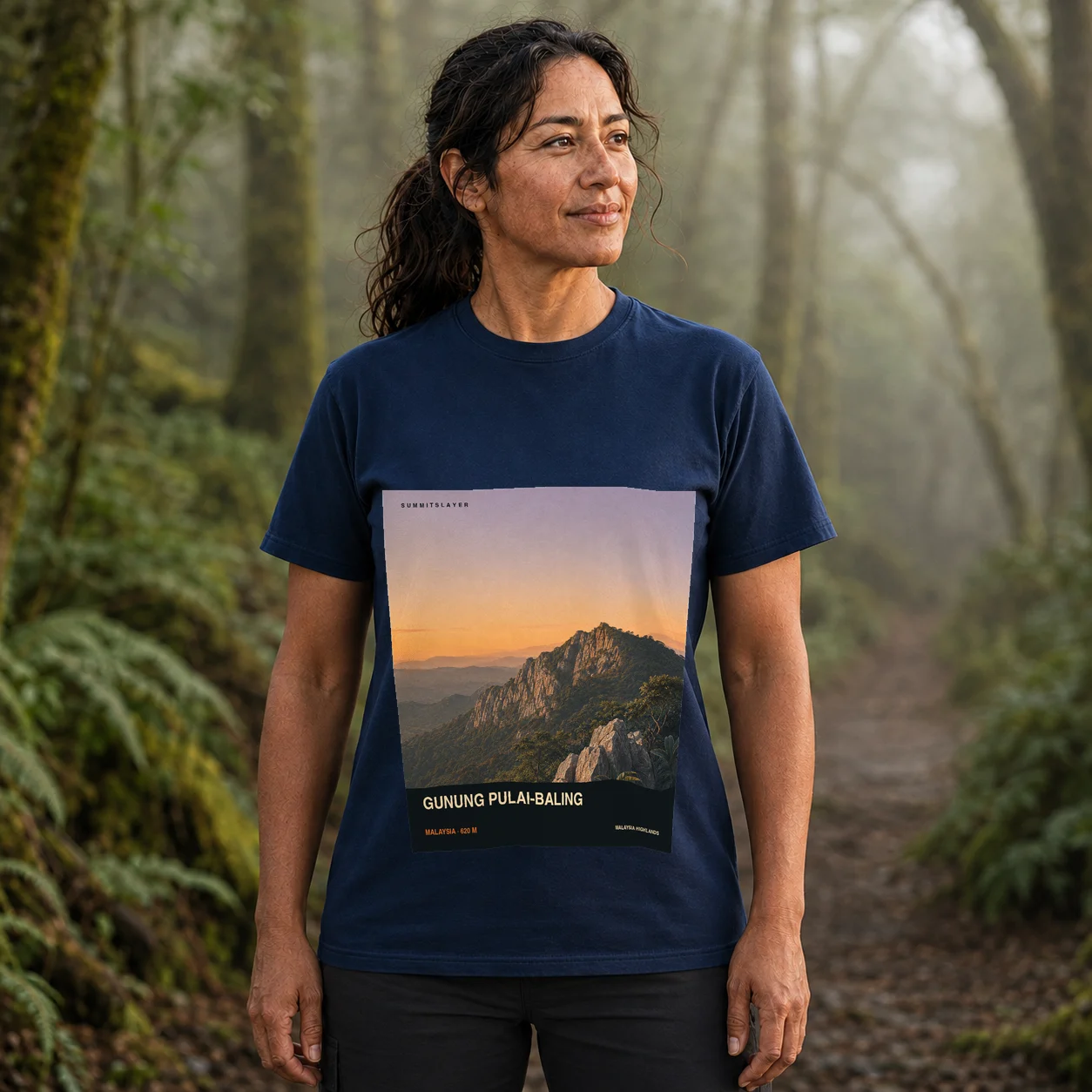 Navy Gunung Pulai-Baling T-shirt front with mountain artwork