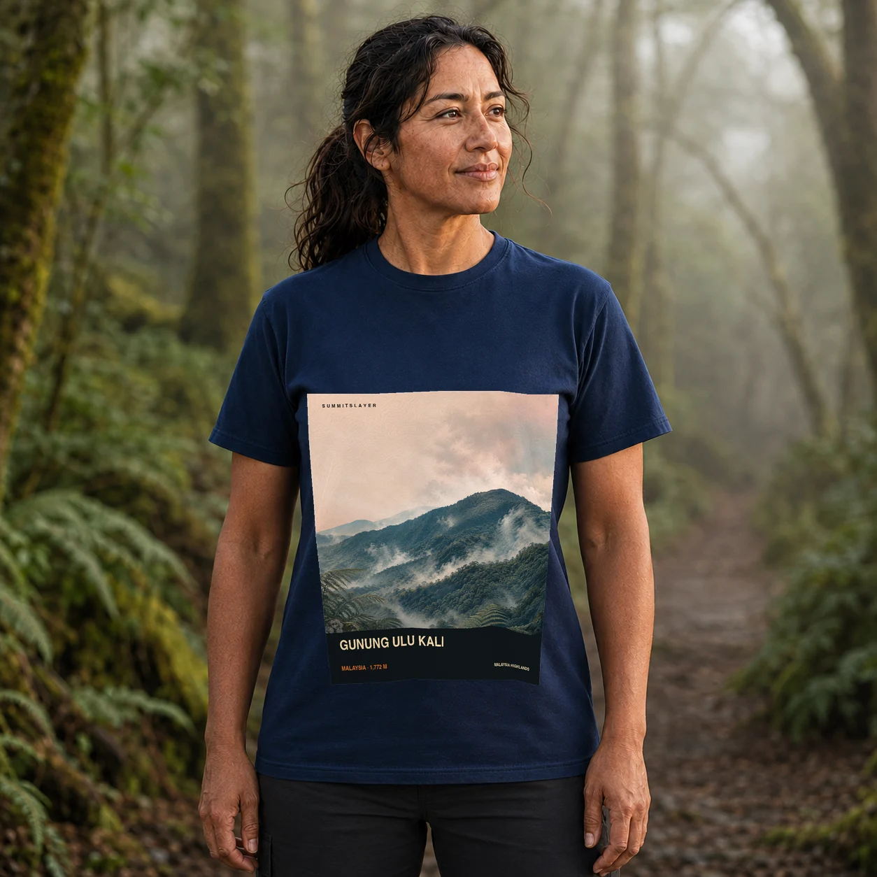 Navy Gunung Ulu Kali T-shirt front with mountain artwork