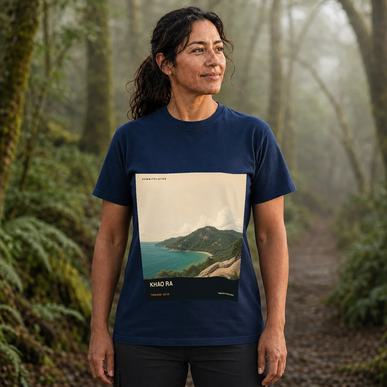Navy Khao Ra T-shirt front with mountain artwork