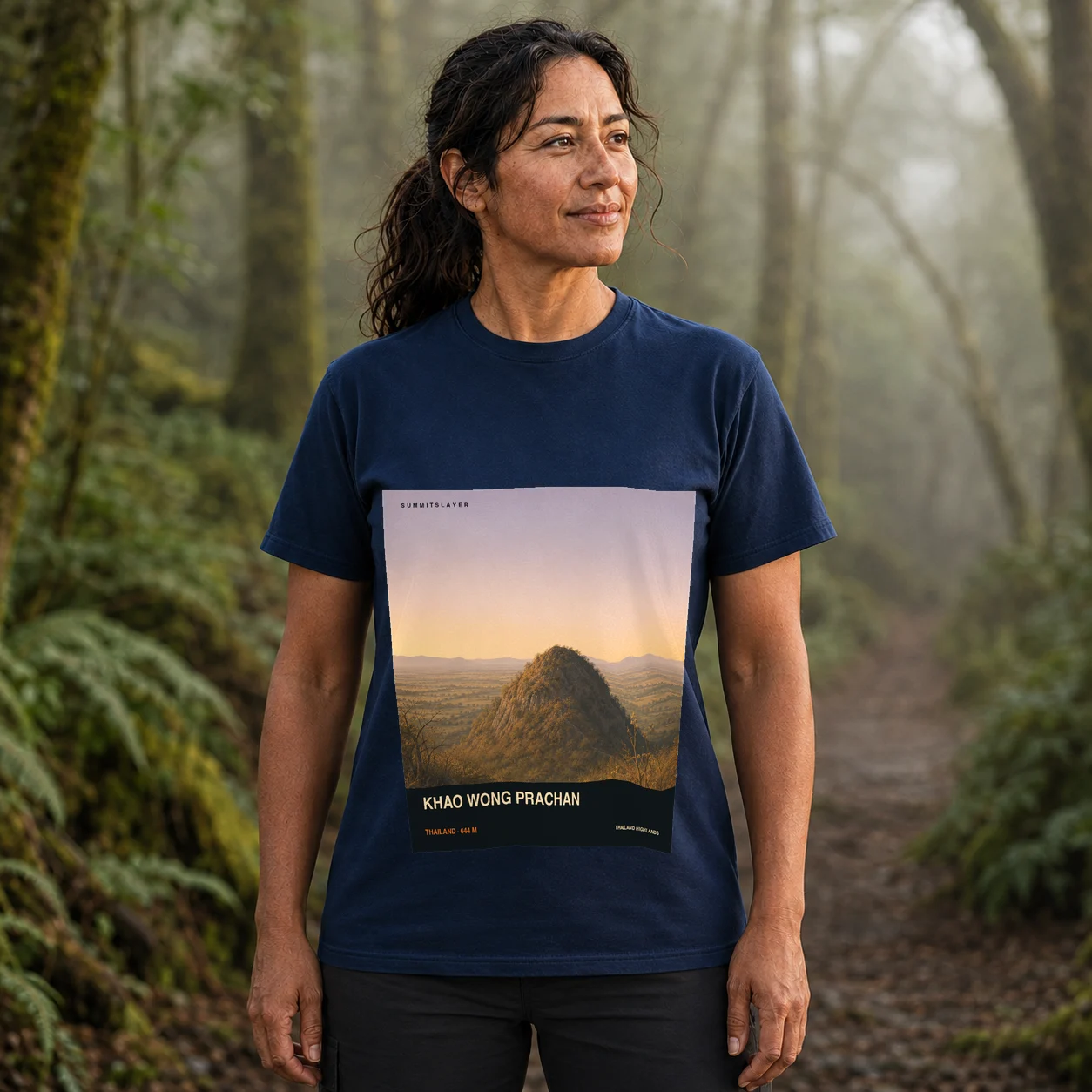 Navy Khao Wong Prachan T-shirt front with mountain artwork
