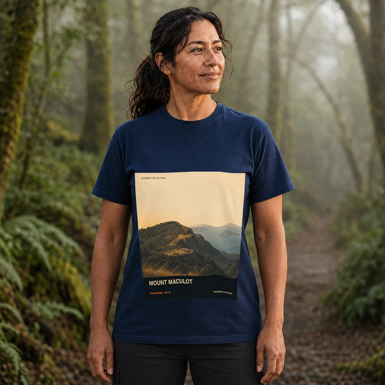 Navy Mount Maculot T-shirt front with mountain artwork