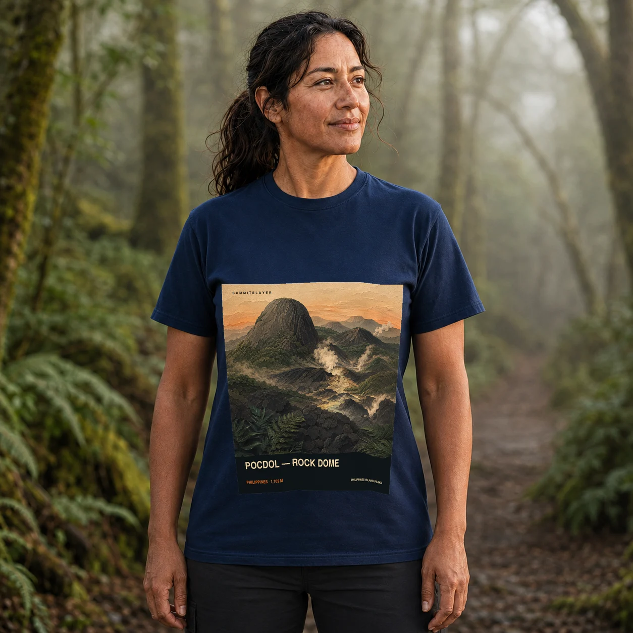 Navy POCDOL — ROCK DOME T-shirt front with mountain artwork