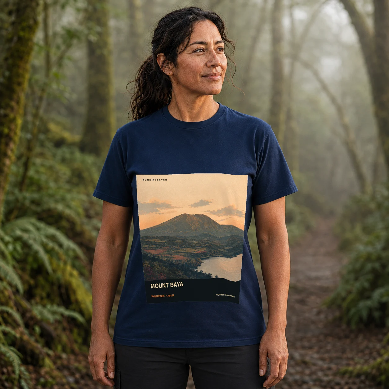 Navy Baya Mountain T-shirt front with mountain artwork