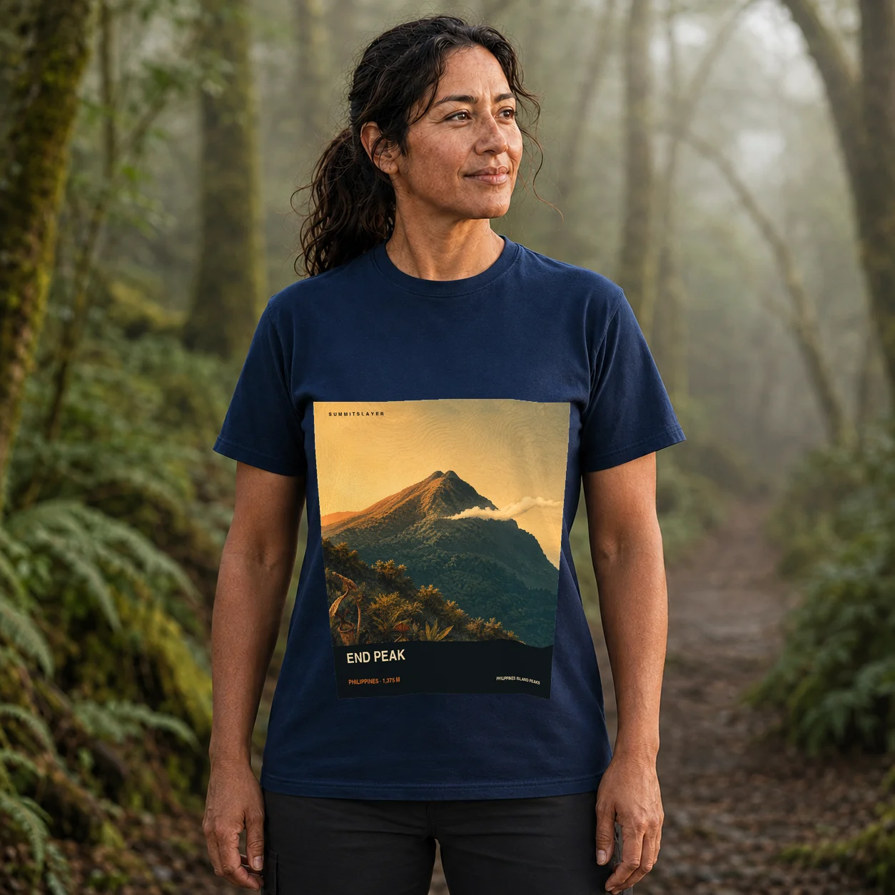 Navy End Peak T-shirt front with mountain artwork