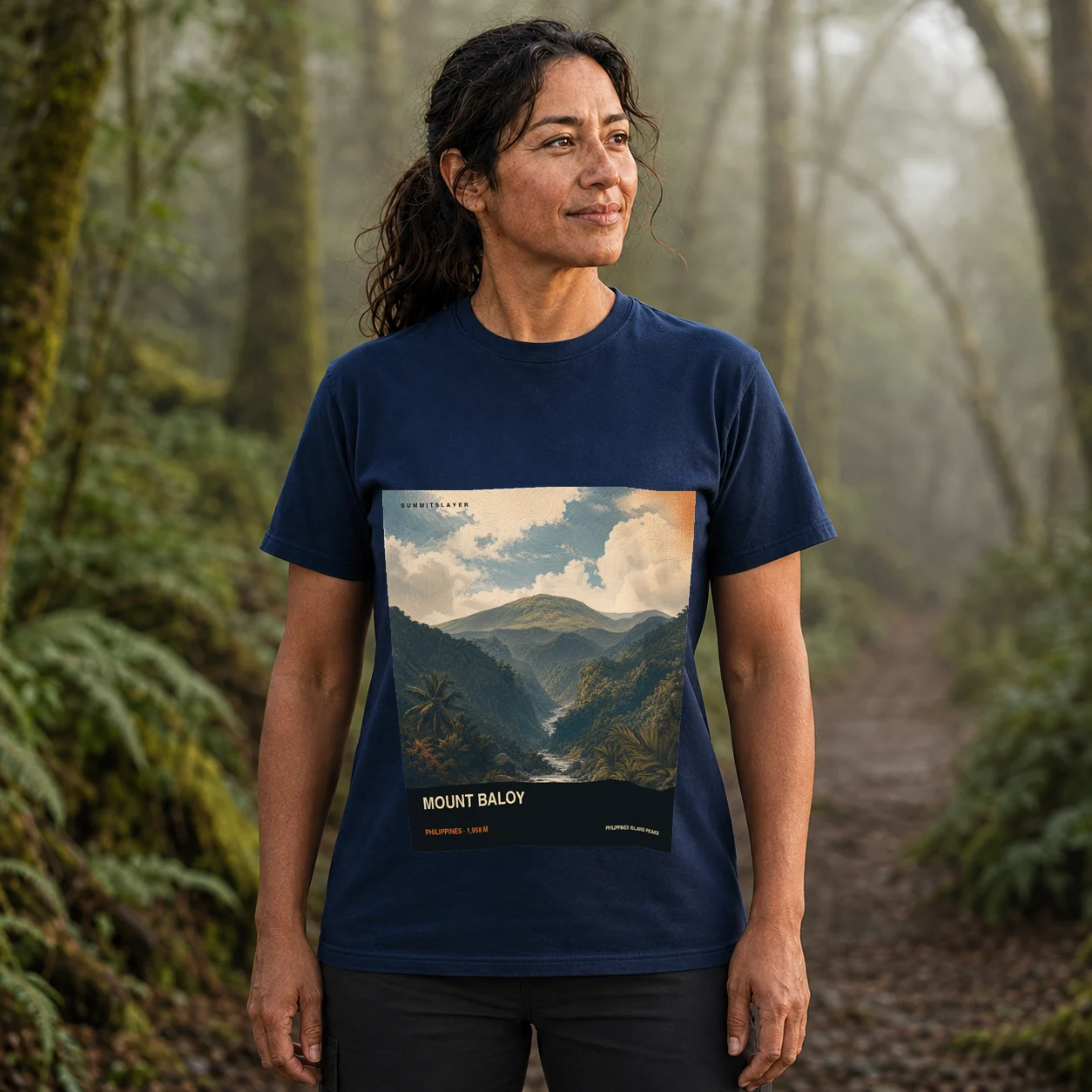 Navy Mount Baloy T-shirt front with mountain artwork