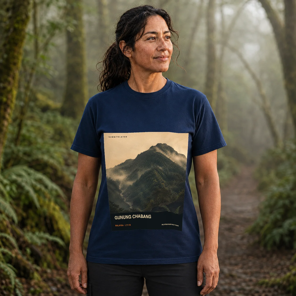 Navy Mount Chabang T-shirt front with mountain artwork