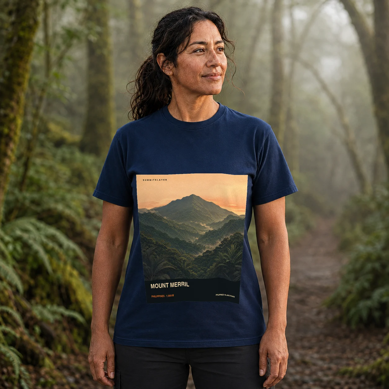 Navy Mount Merril T-shirt front with mountain artwork