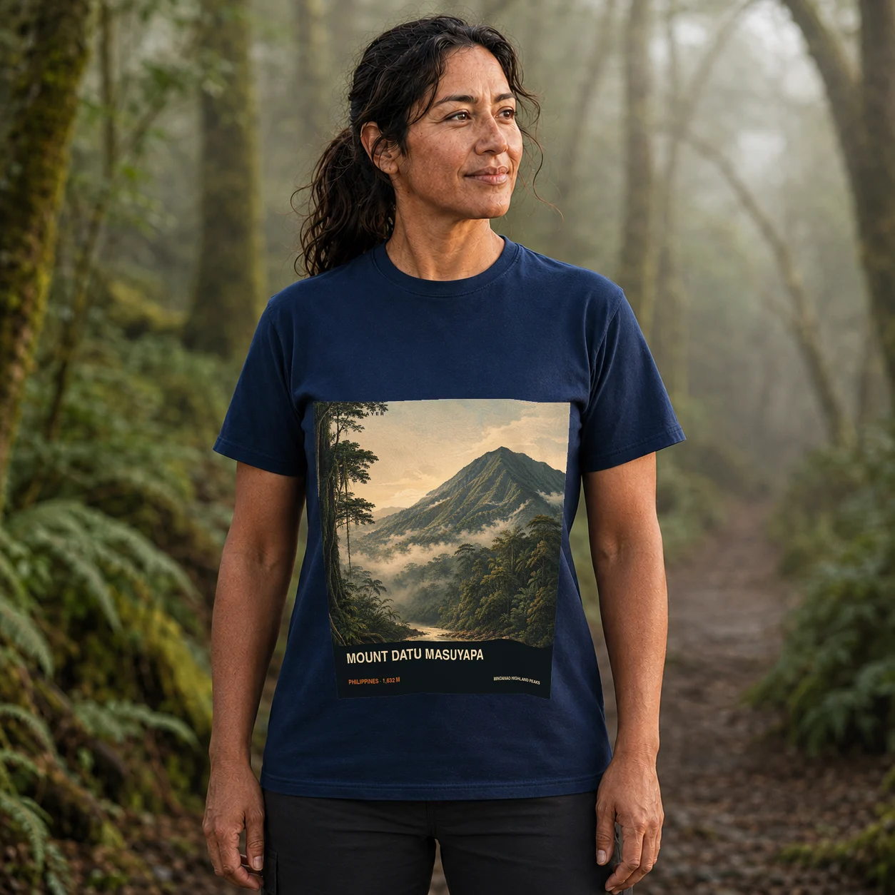 Navy Mount Datu Masuyapa T-shirt front with mountain artwork