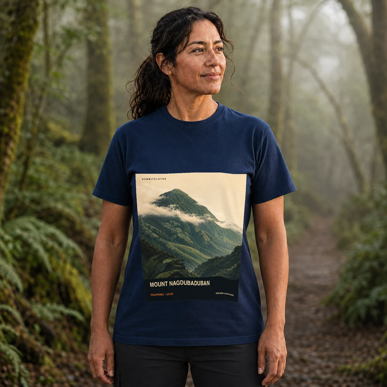 Navy Mount Nagdubaduban T-shirt front with mountain artwork