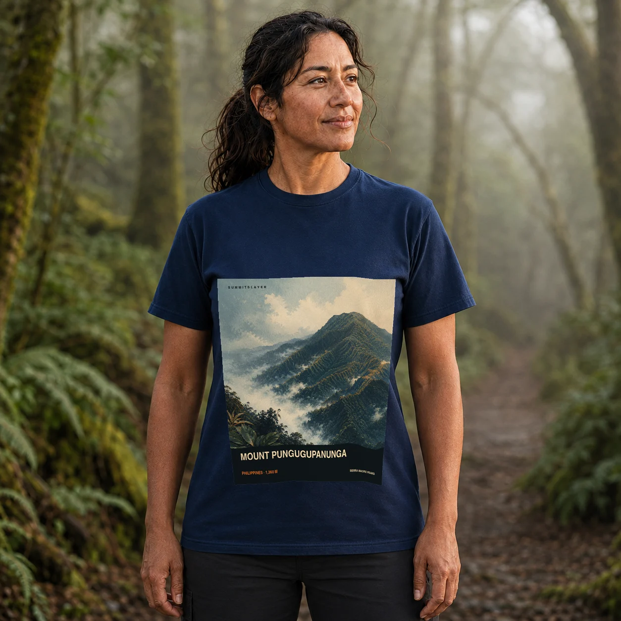 Navy Mount Pungugupanunga T-shirt front with mountain artwork