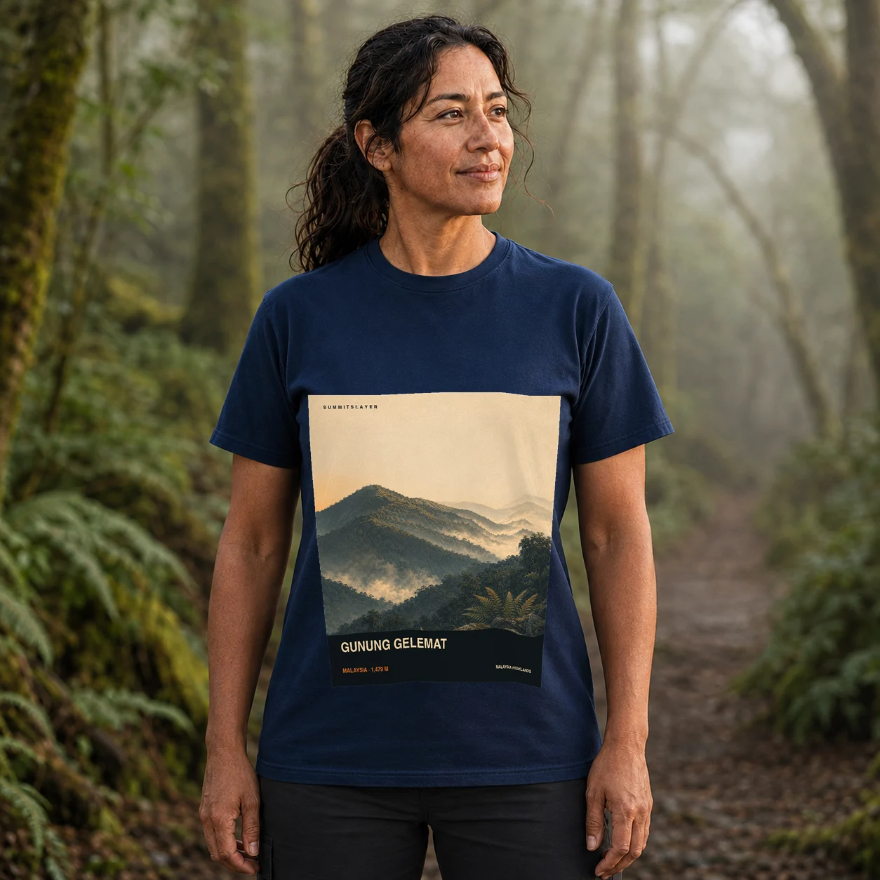 Navy Mount Gelemat T-shirt front with mountain artwork