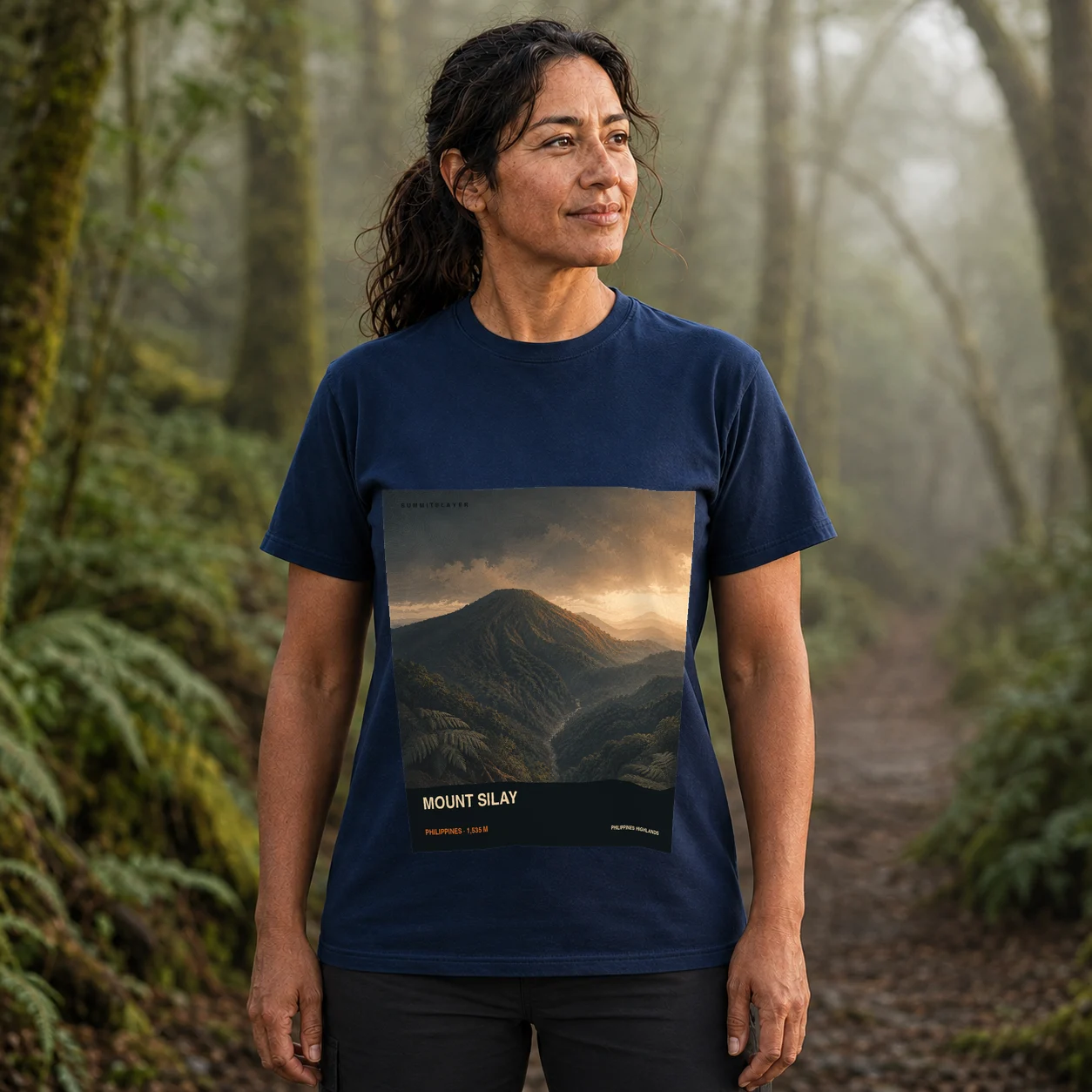 Navy Mount Silay T-shirt front with mountain artwork