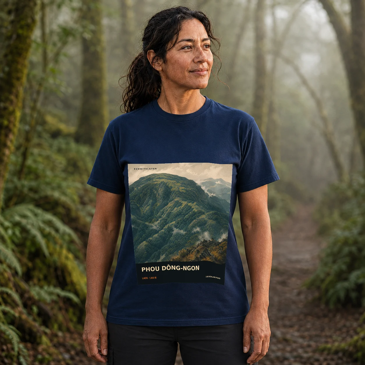 Navy Phou Dông-Ngon T-shirt front with mountain artwork