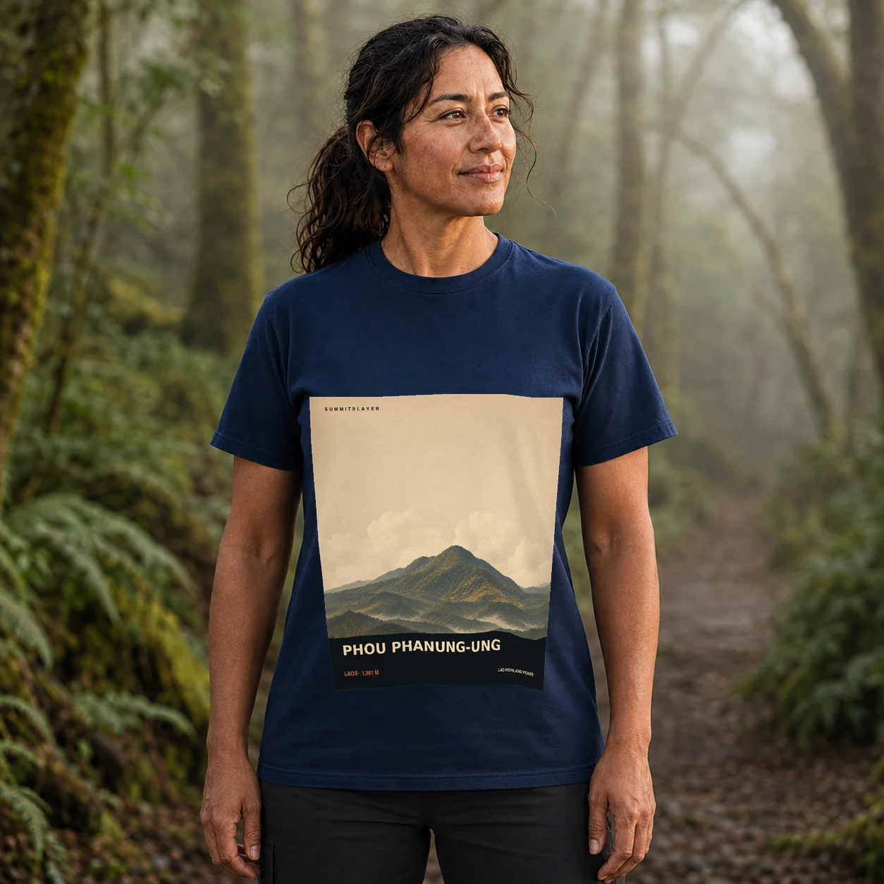 Navy Phou Phanung-Ung T-shirt front with mountain artwork