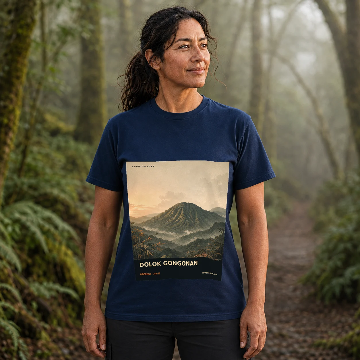 Navy Dolok Adian Sipalis T-shirt front with mountain artwork