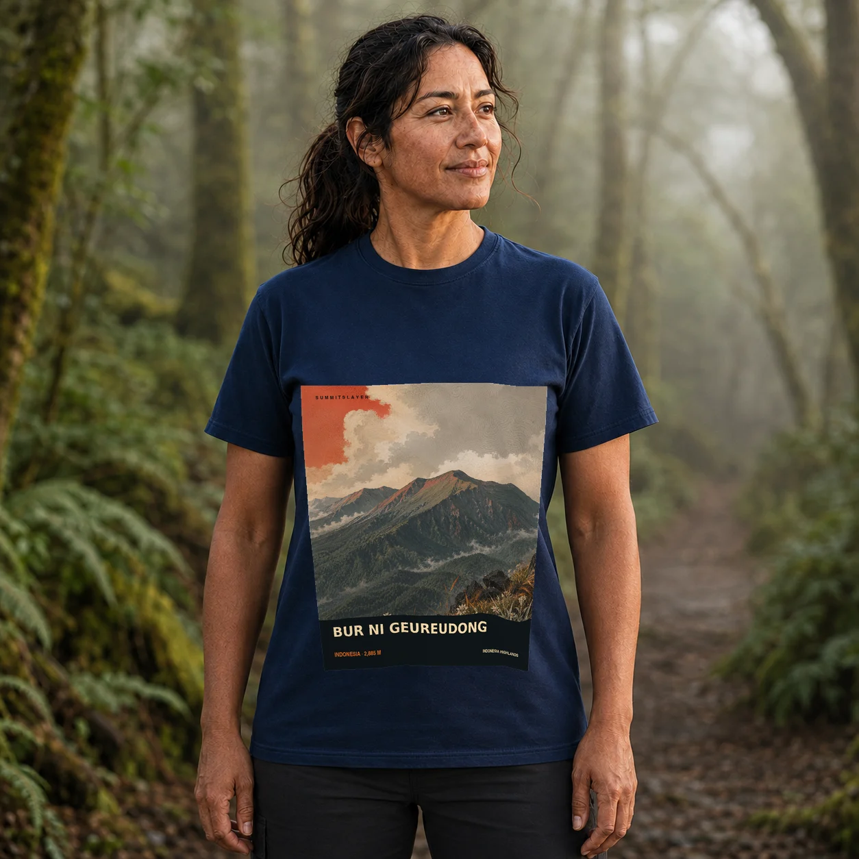 Navy Gunung Geureudong T-shirt front with mountain artwork