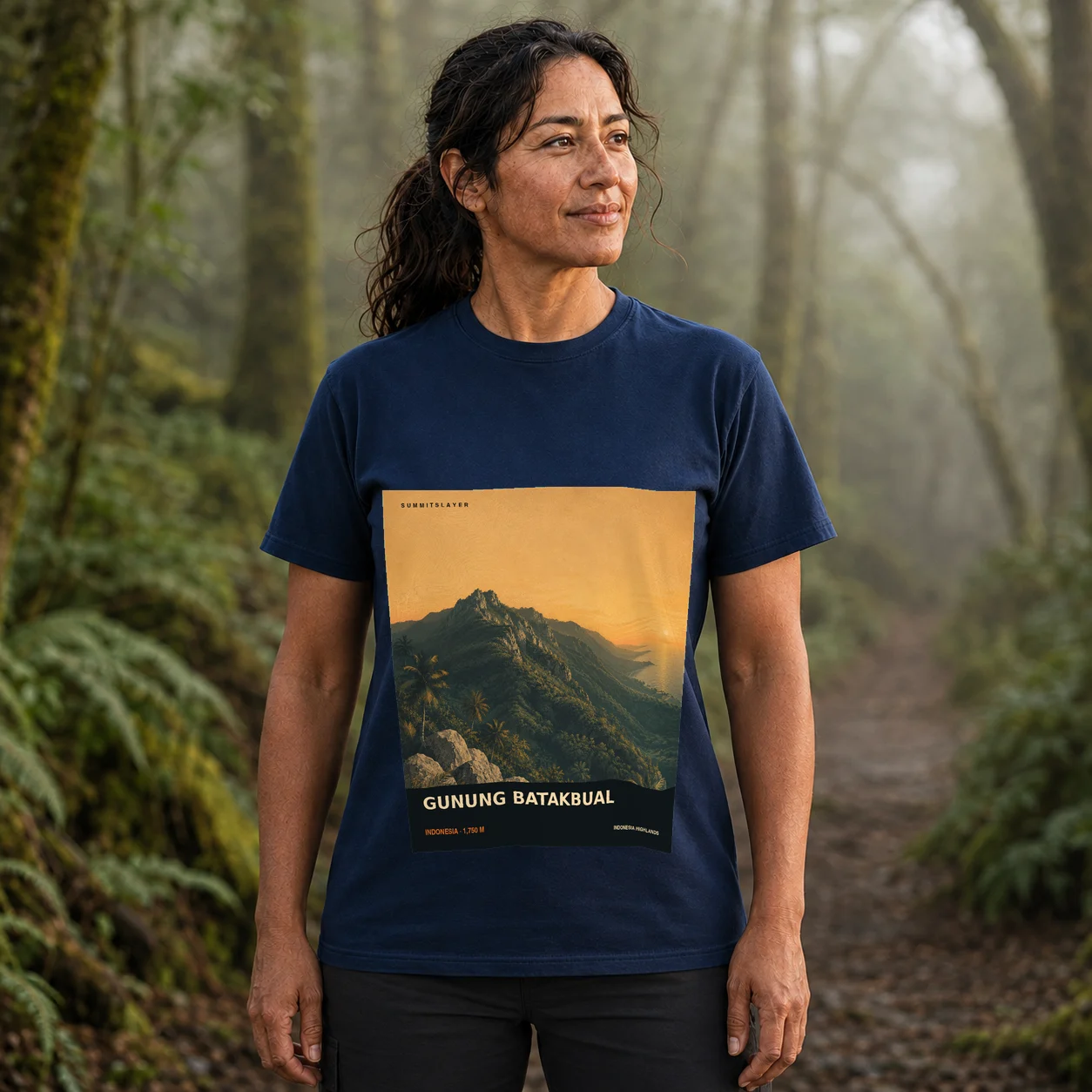 Navy Wala Olon T-shirt front with mountain artwork