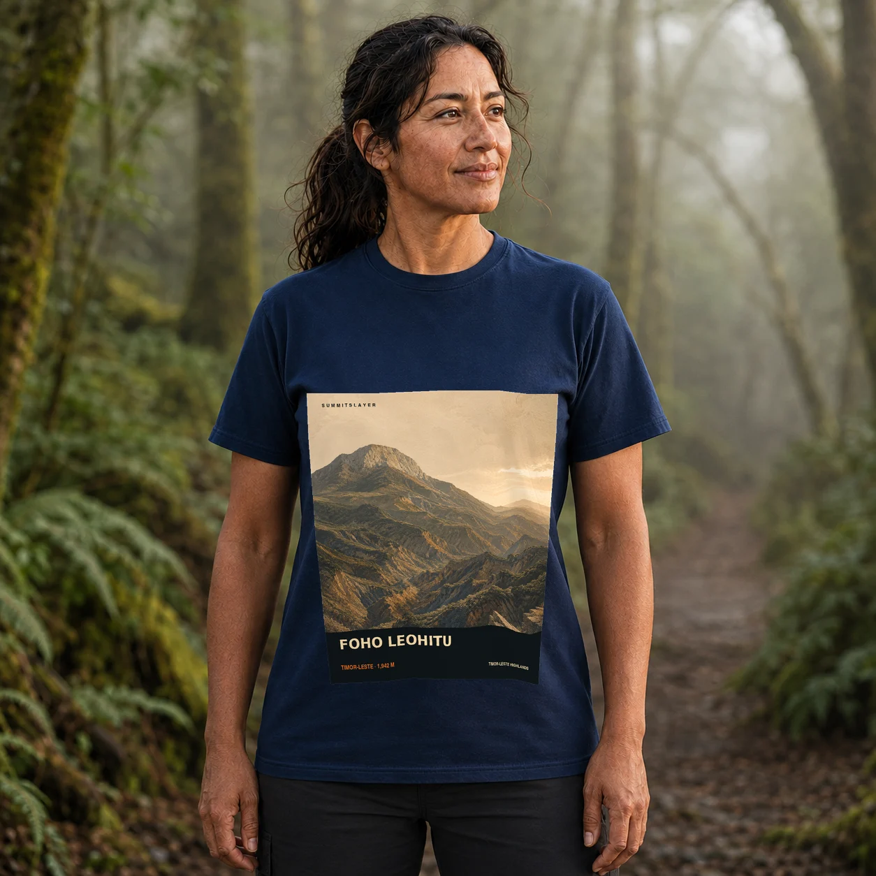 Navy Mount Tapo T-shirt front with mountain artwork