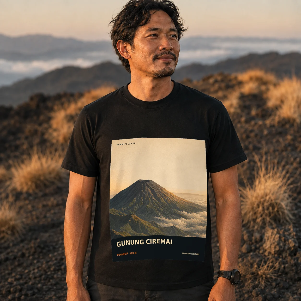 Black Gunung Cereme T-shirt front with mountain artwork