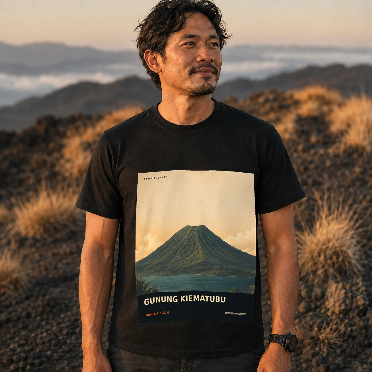Black Buku Kiematabu T-shirt front with mountain artwork