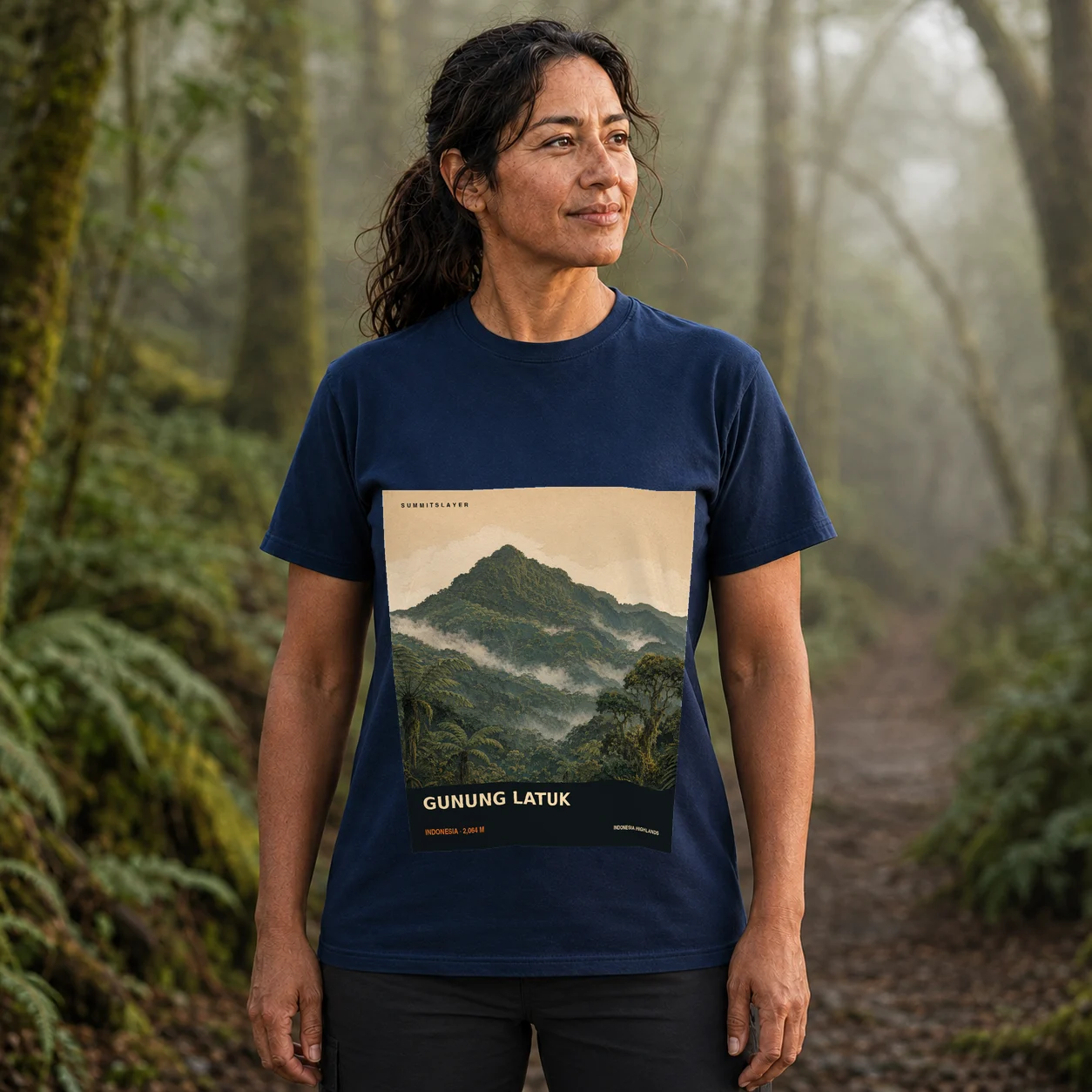 Navy GUNUNG LATUK T-shirt front with mountain artwork