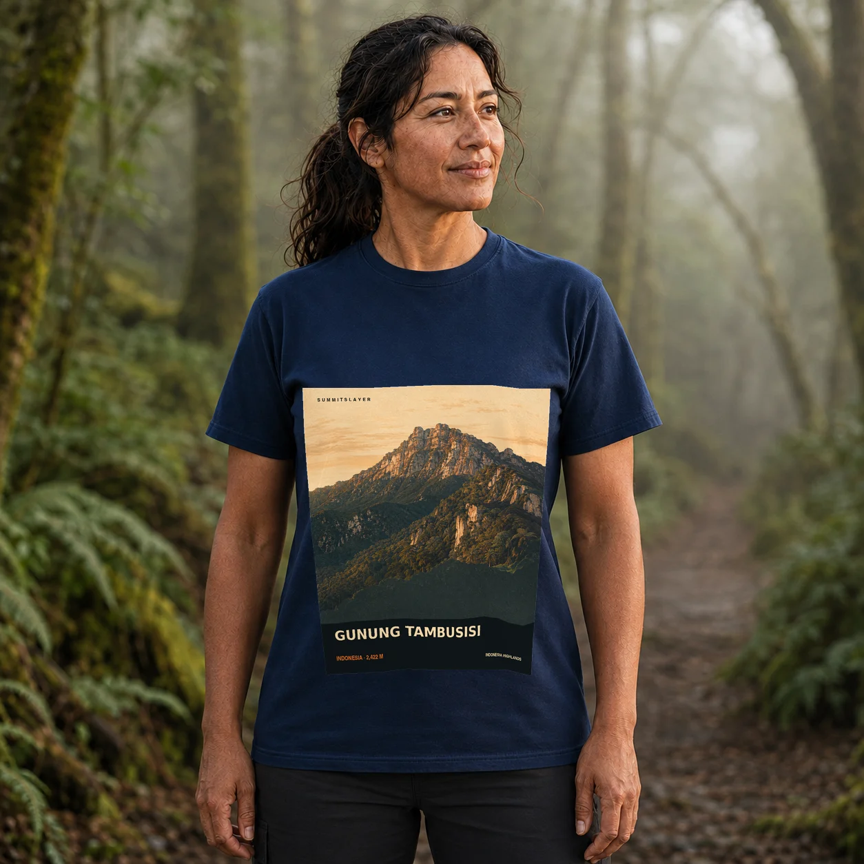 Navy Gunung Tambusisi T-shirt front with mountain artwork