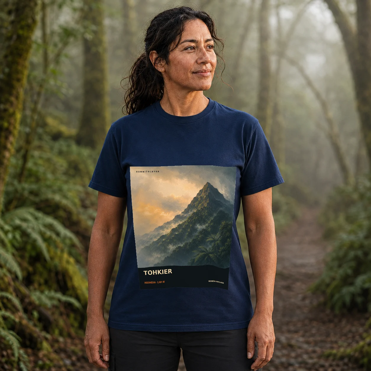 Navy TOHKIER T-shirt front with mountain artwork