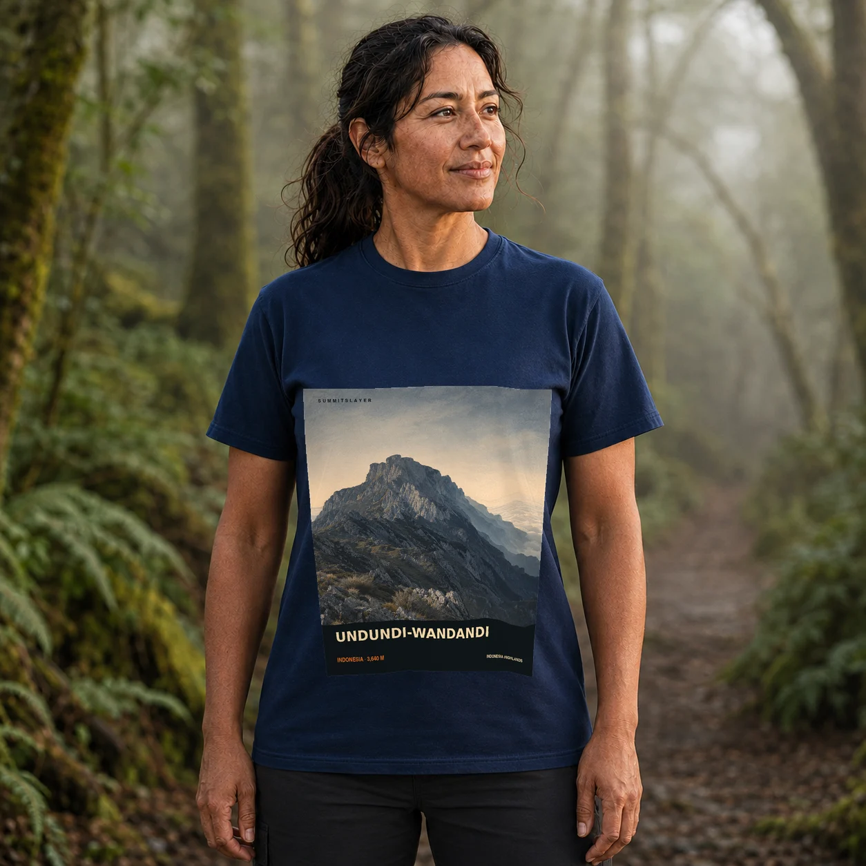 Navy UNDUNDI-WANDANDI T-shirt front with mountain artwork