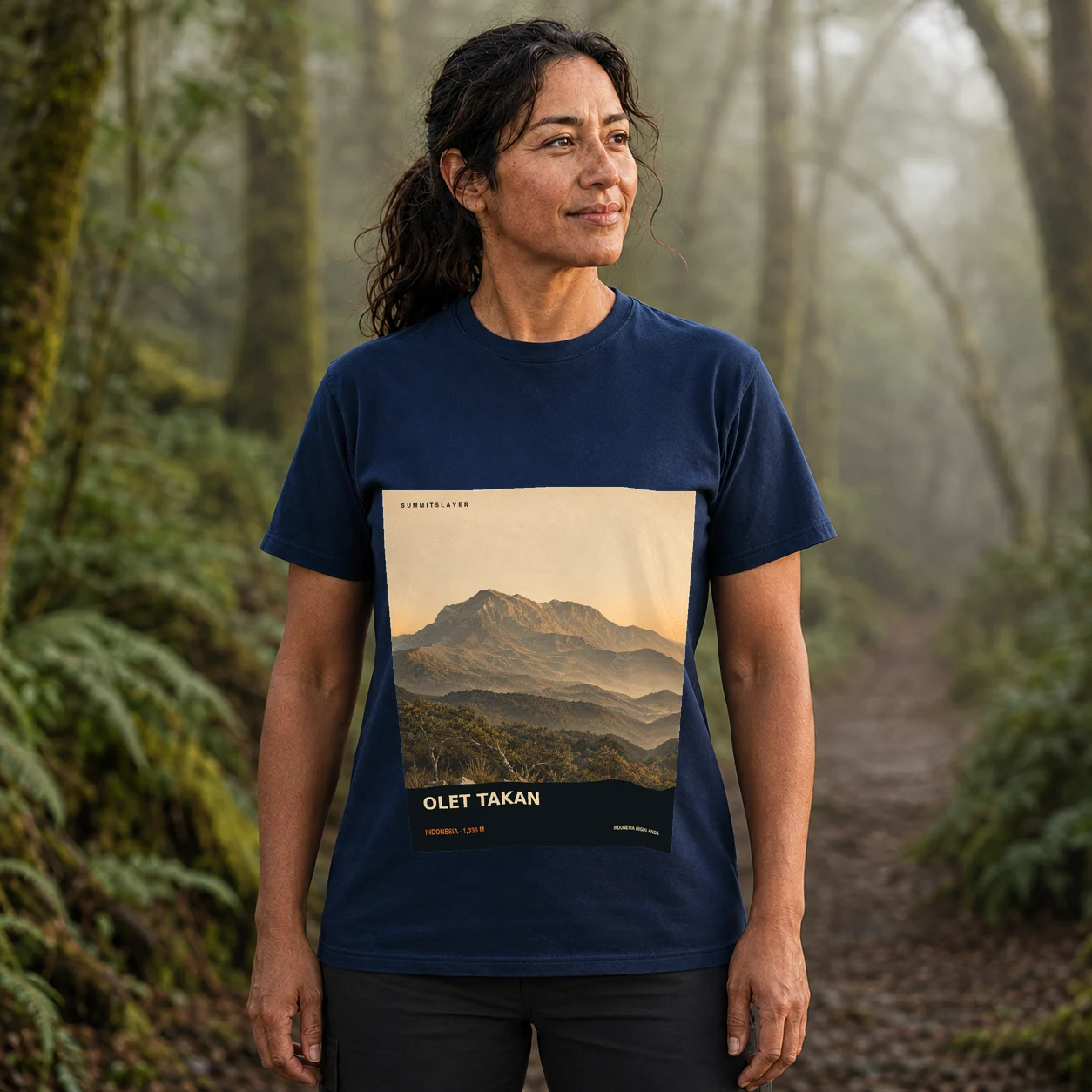 Navy OLET TAKAN T-shirt front with mountain artwork