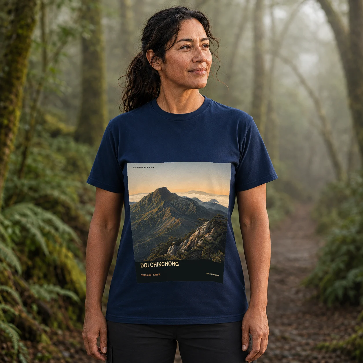 Navy Doi Chik Chong T-shirt front with mountain artwork
