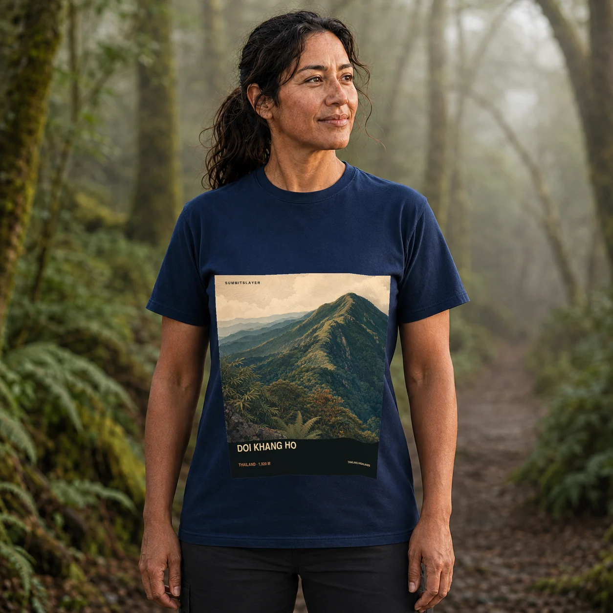 Navy Doi Khang Ho T-shirt front with mountain artwork