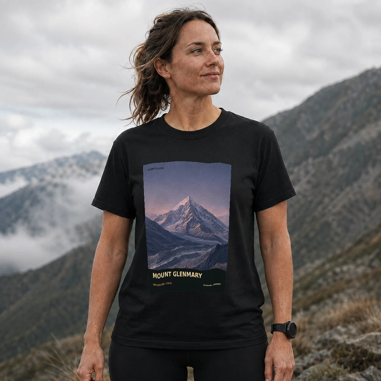 Black Mount Glenmary T-shirt front with mountain artwork