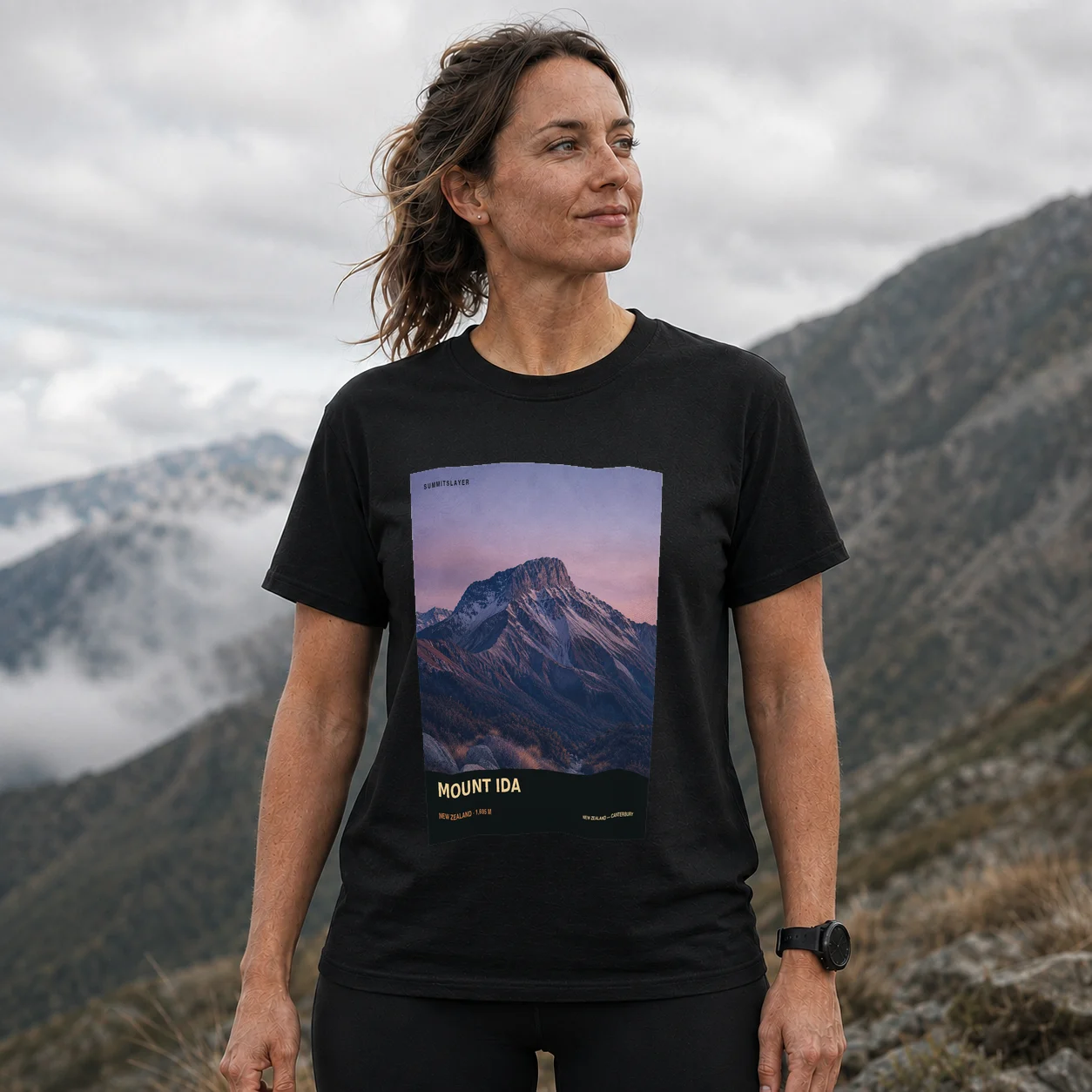Black Mount Ida T-shirt front with mountain artwork