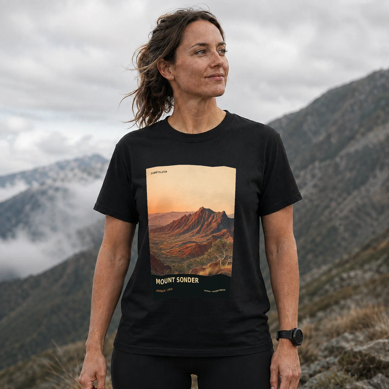 Black Mount Sonder T-shirt front with mountain artwork