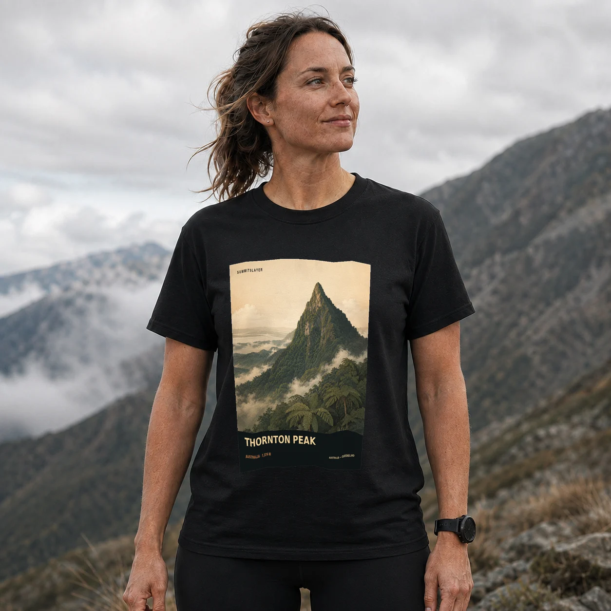 Black Thornton Peak T-shirt front with mountain artwork